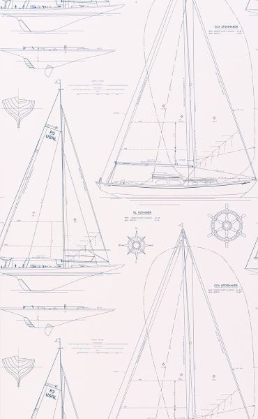 Ralph Lauren Boat Blueprint Dark Blue On White Duvar Kağıdı