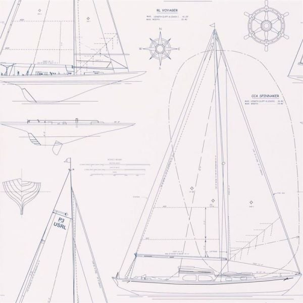 Ralph Lauren Boat Blueprint Dark Blue On White Duvar Kağıdı