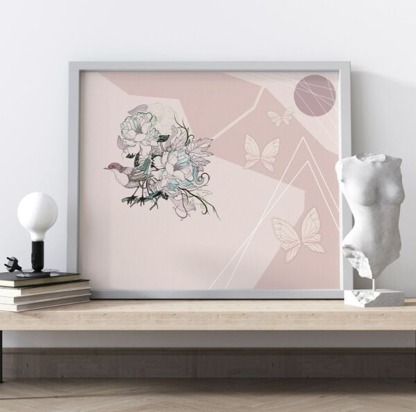 Minimal Çizim Kuşlar Kelebekler Duvar Kağıdı