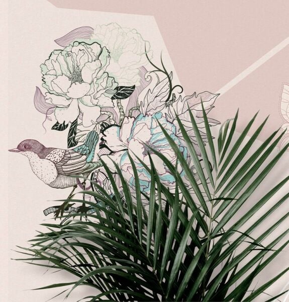 Minimal Çizim Kuşlar Kelebekler Duvar Kağıdı