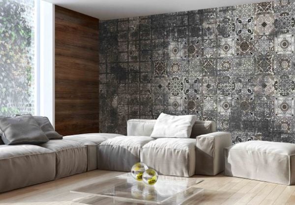 Siyah Gri Seramik Çini Desen Duvar Kağıdı