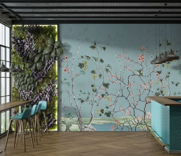 Üzümler Çiçekler Kuşlar Tasarım Duvar Kağıdı