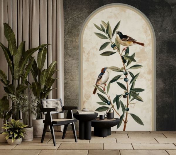 Zeytin Dalı Ve Kuşlar Tasarım Duvar Kağıdı