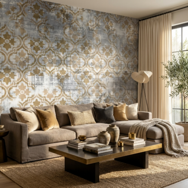 Old damask Kahve Tonlarda Duvar Kağıdı