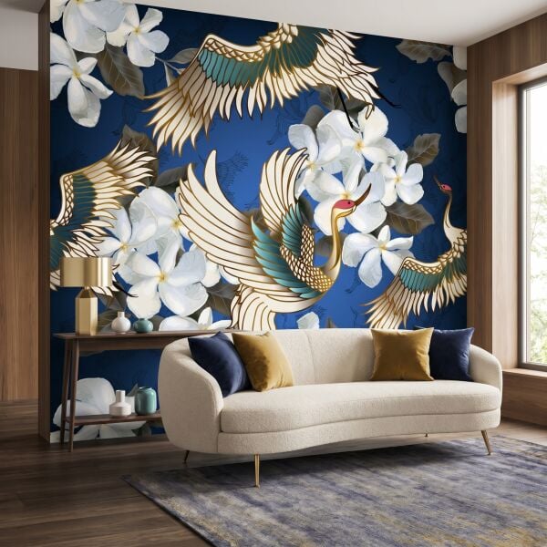 Orkide Çiçekler Leylekler Muhteşem Duvar Kağıdı