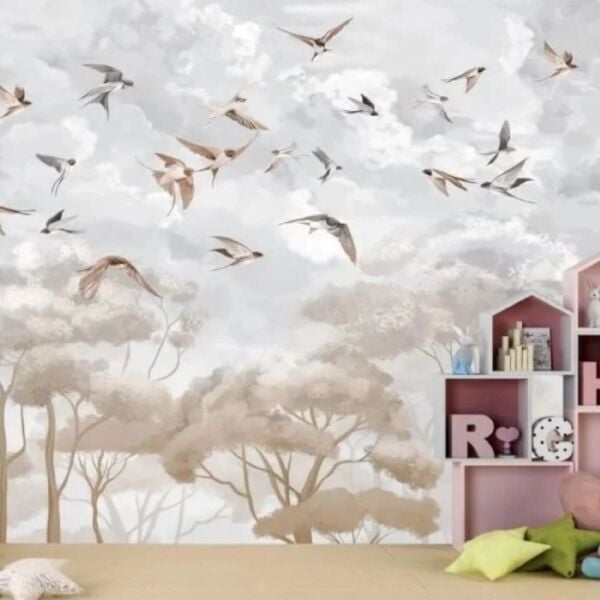 Beyaz Bulutlar İçinde Kırlangıçlar Duvar Kağıdı