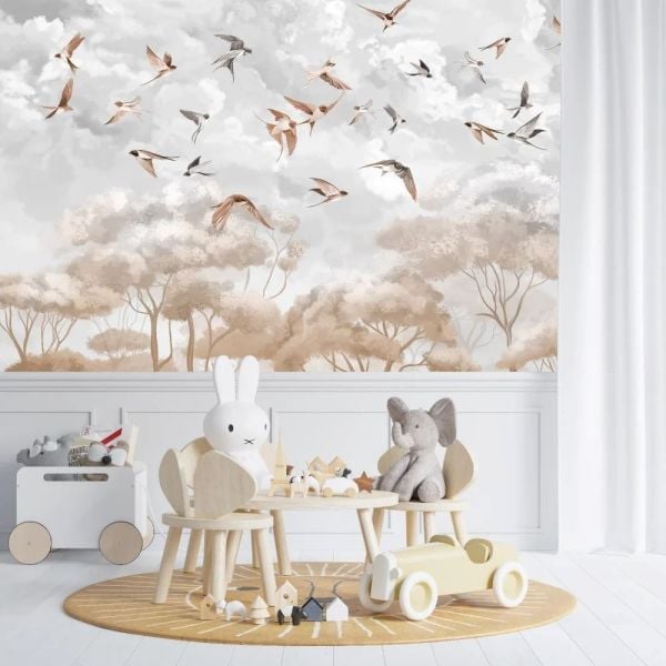 Beyaz Bulutlar İçinde Kırlangıçlar Duvar Kağıdı