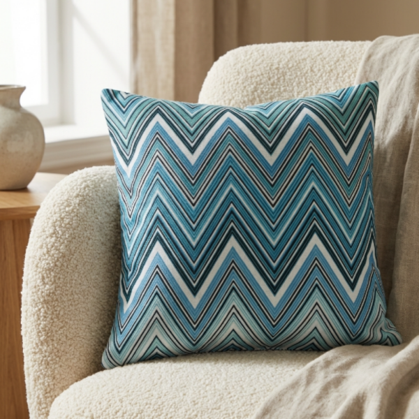 Okyanus Ritmi Zigzag Desenli Dekoratif Yastık