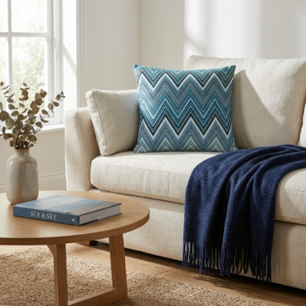 Okyanus Ritmi Zigzag Desenli Dekoratif Yastık