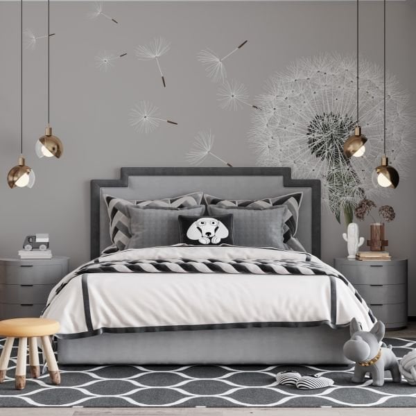 Gri zeminde Üfleme Çiçeği Duvar Kağıdı