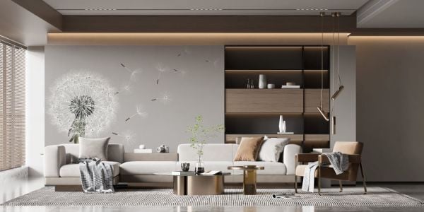 Gri zeminde Üfleme Çiçeği Duvar Kağıdı