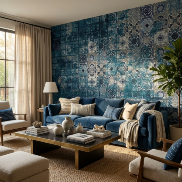 Turkuaz Lacivert Çini Seramik Duvar Kağıdı