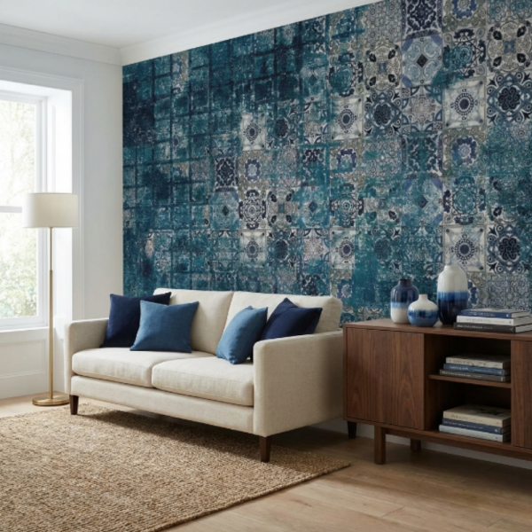 Turkuaz Lacivert Çini Seramik Duvar Kağıdı