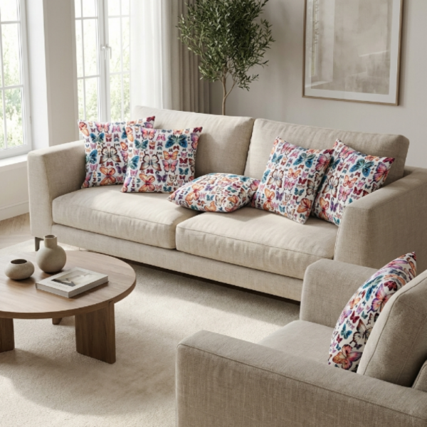 Renkli Kelebek Bahçesi Desenli Dekoratif Yastık