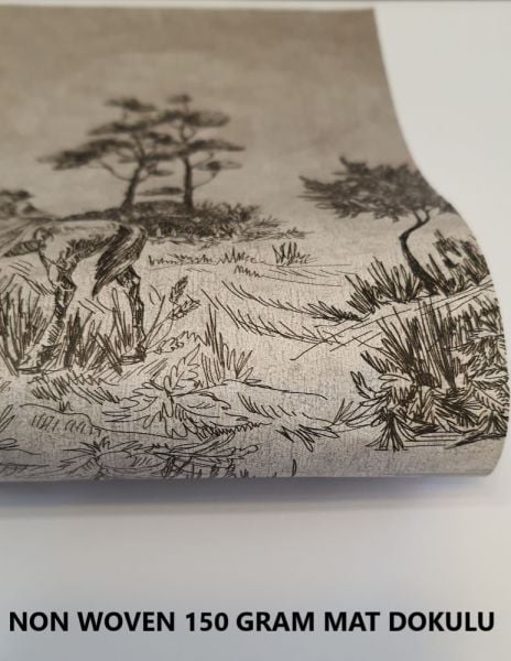 Koyu Yeşil Zeminde Üzüm Ağaçları Kır Evi Duvar Kağıdı