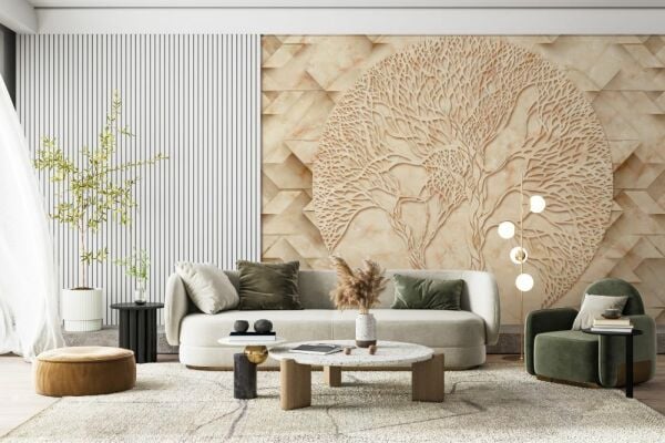 Naturel Renklerde Yaşam Ağacı Duvar Kağıdı