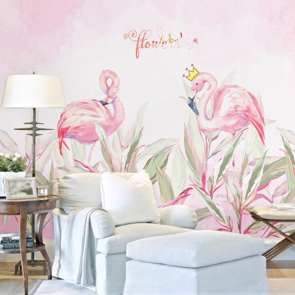 Prenses Flamingo Çizim Duvar Kağıdı