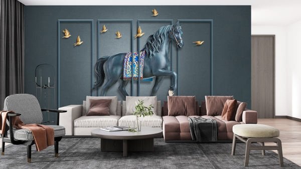 Gold Kuşlar Black Horse Tasarım Duvar Kağıdı