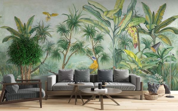 Canlı Renkler Tropik Bitkiler Hayvanlar Duvar Kağıdı