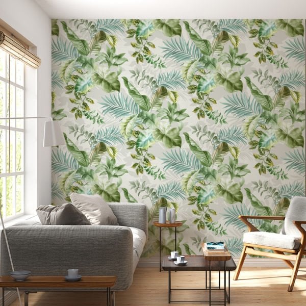 Turkuaz Yeşil Yapraklar Tasarım Duvar Kağıdı