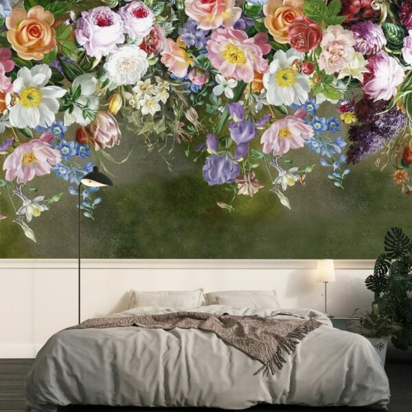 Büyük Şakayık Çiçekler Üç Boyutlu Duvar Kağıdı
