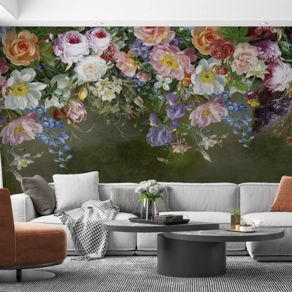 Büyük Şakayık Çiçekler Üç Boyutlu Duvar Kağıdı
