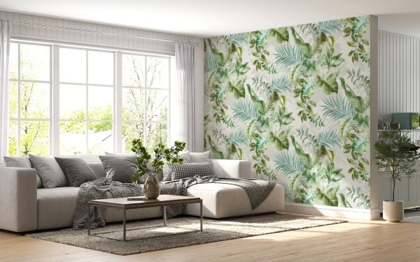Turkuaz Yeşil Yapraklar Tasarım Duvar Kağıdı