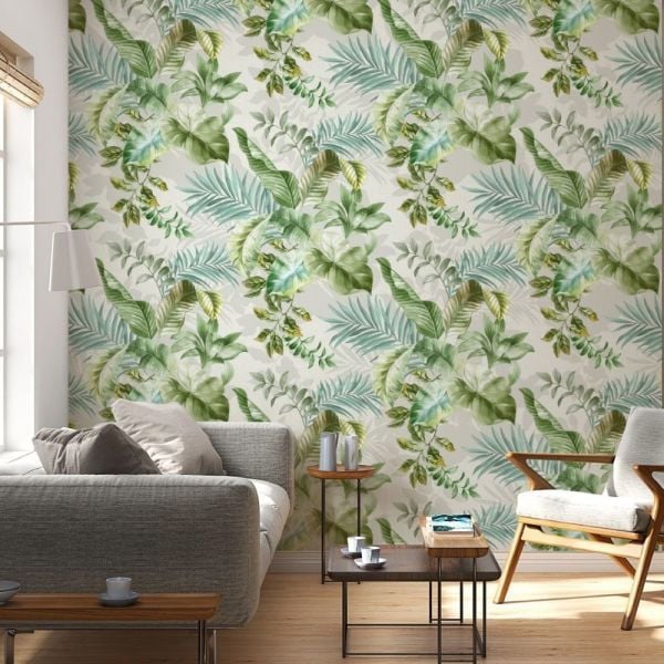 Turkuaz Yeşil Yapraklar Tasarım Duvar Kağıdı