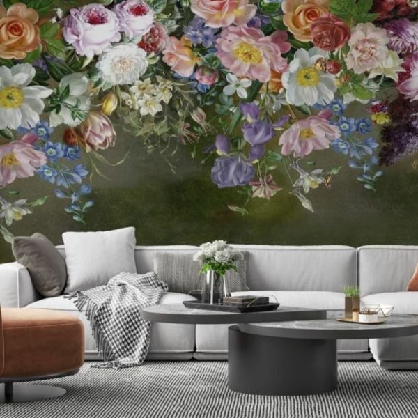 Büyük Şakayık Çiçekler Üç Boyutlu Duvar Kağıdı