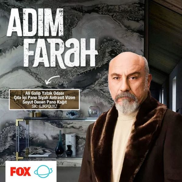 Adım Farah Dizi Ali Galip Yatak Odası Çıta İçi Pano Siyah Antrasit Vizon Soyut Desen Pano Duvar Kağıdı