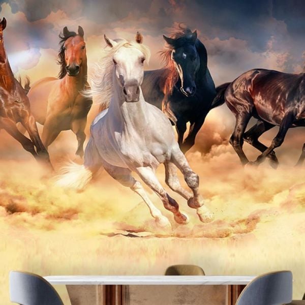 Toz Bulutu İçinde Koşan Yabani Atlar Duvar Kağıdı