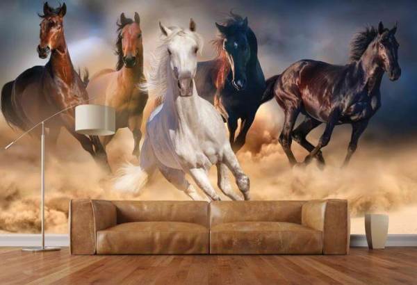 Toz Bulutu İçinde Koşan Yabani Atlar Duvar Kağıdı