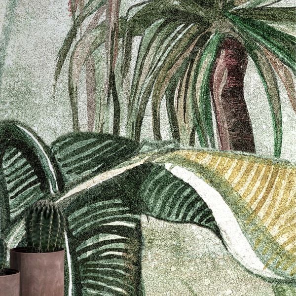 Pastel Çizim Papağan Ağaçlar Duvar Kağıdı