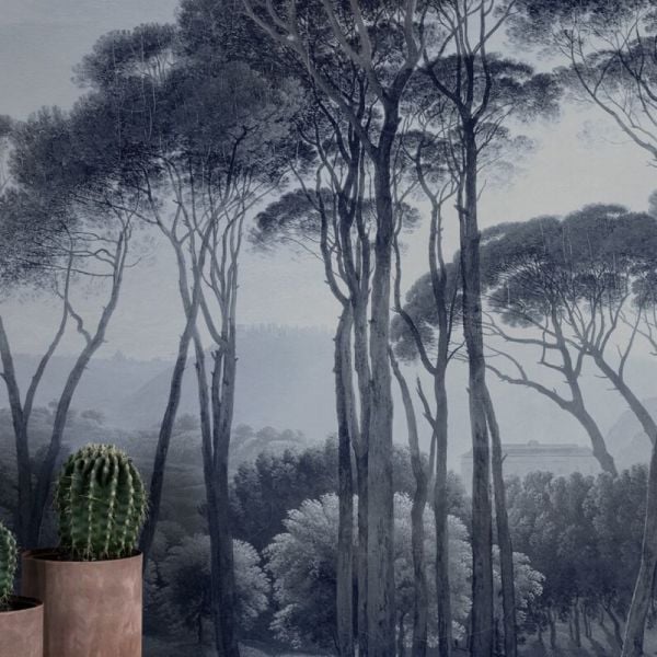 Füme Mavi Çam Ağaçları Orman Duvar Kağıdı