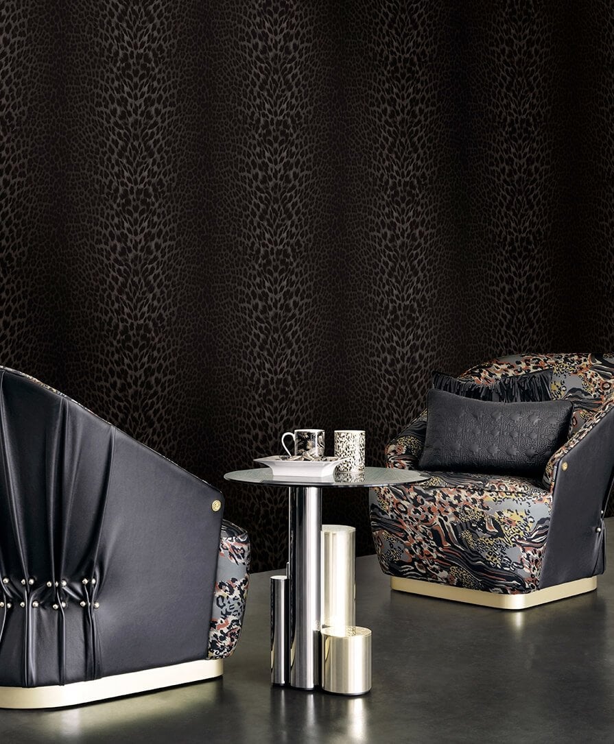 Roberto Cavalli Leopar Desen Siyah Duvar Kağıdı