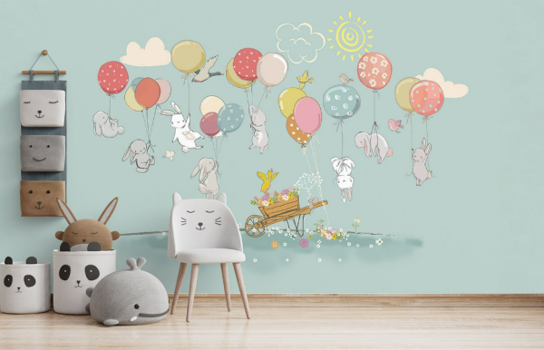 Renkli Balonlarda Eğlenceli Tavşanlar Duvar Kağıdı