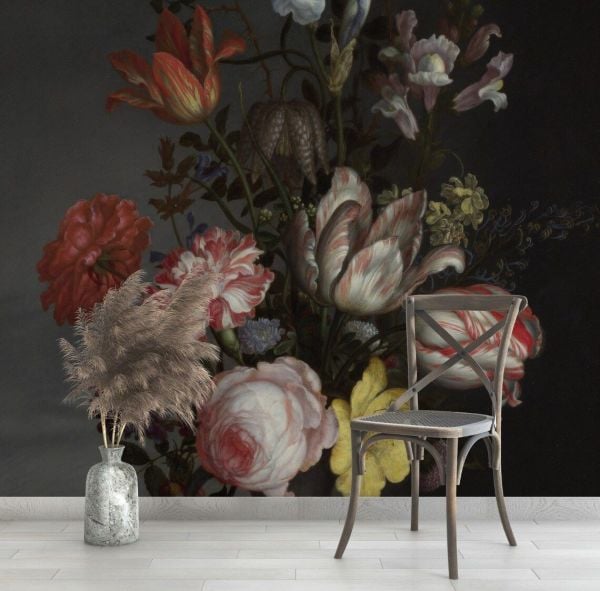 Laleler Mimoza Çiçek Buketi Tasarım Duvar Kağıdı