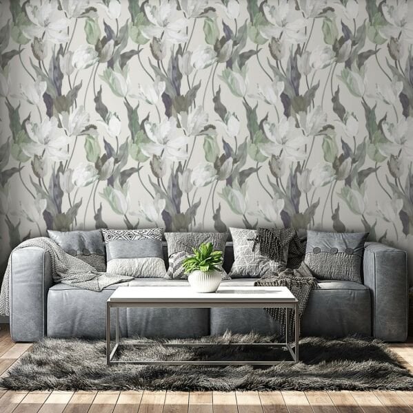 Mürdüm Gri Laleler Tasarım Duvar Kağıdı