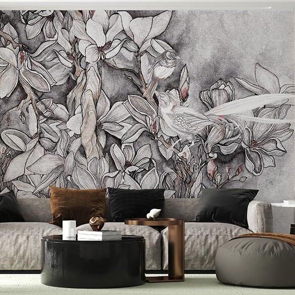 Soft Renkler Tasarım Çizim Çiçekler Duvar Kağıdı