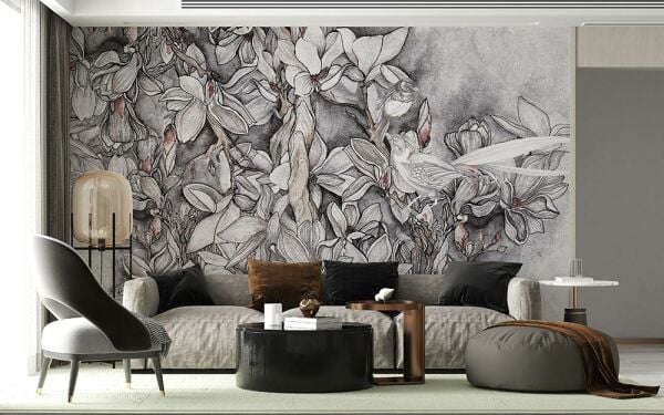 Soft Renkler Tasarım Çizim Çiçekler Duvar Kağıdı