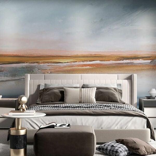 Yağlı Boya Çizim Sahil Deniz Duvar Kağıdı