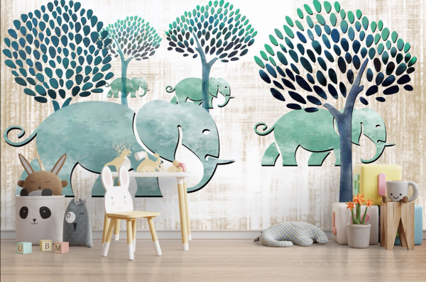 Uva Yeşil Filler Ağaçlar Duvar Kağıdı