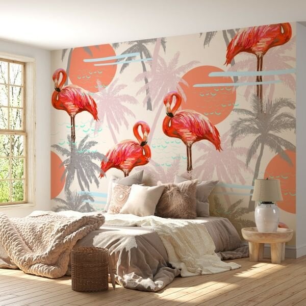 Nar Çiçeği Pelikanlar Tasarım Duvar Kağıdı