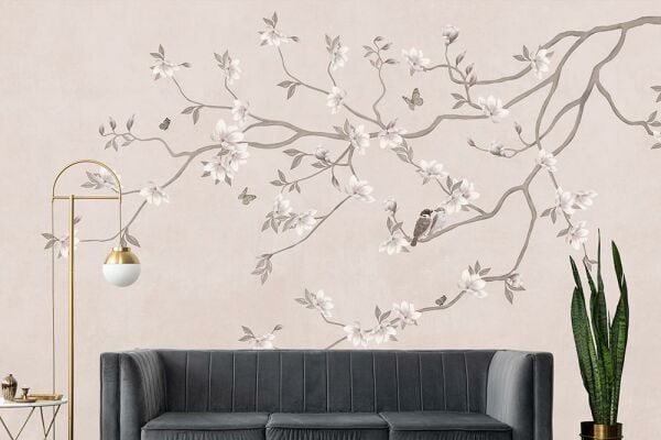 Pudra Zeminde Sakura Çiçekleri Duvar Kağıdı