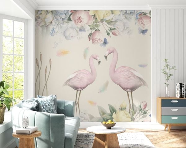 Çiçek Buketleri Sarkan Pelikanlar Soft Duvar Kağıdı