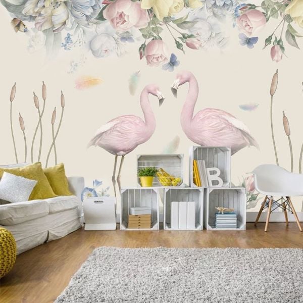 Çiçek Buketleri Sarkan Pelikanlar Soft Duvar Kağıdı