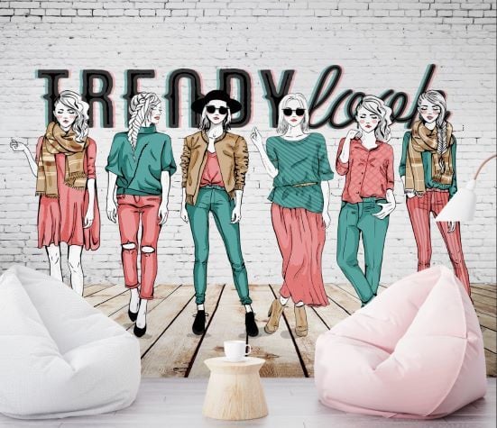 Retro Genç Stil Kızlar Duvar Kağıdı