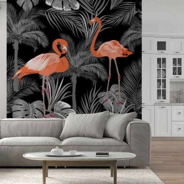 Siyah Zeminde Pelikanlar Tasarım Duvar Kağıdı