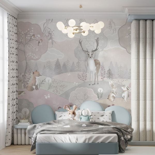 Soft Renkler Geyik Tavşanlar Duvar Kağıdı