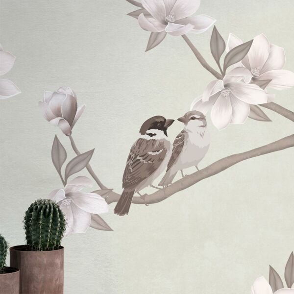 Gül Kurusu Zarif Çiçekler Kuşlar Duvar Kağıdı